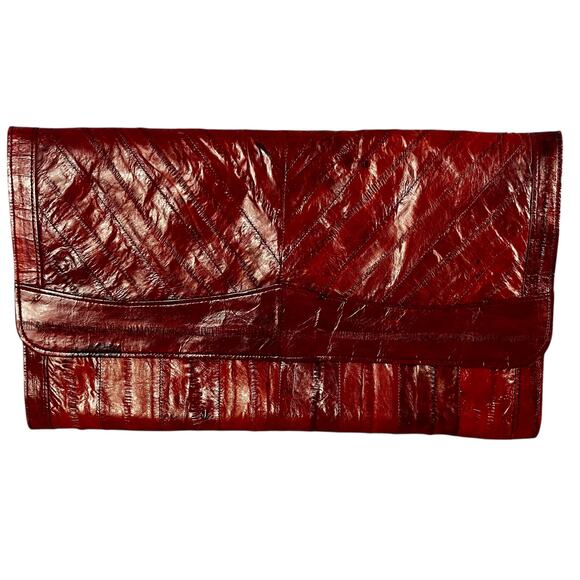Vintage Eelskin Leather Clutch Purse Oxblood Cognac Soft Foldover Wallet READ - Picture 1 of 16